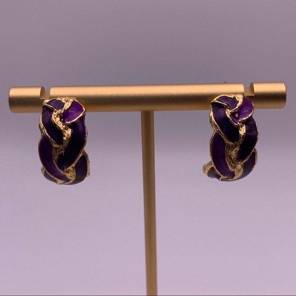 Purple Gold Toned C Hoop Earrings - Picture 6 of 10